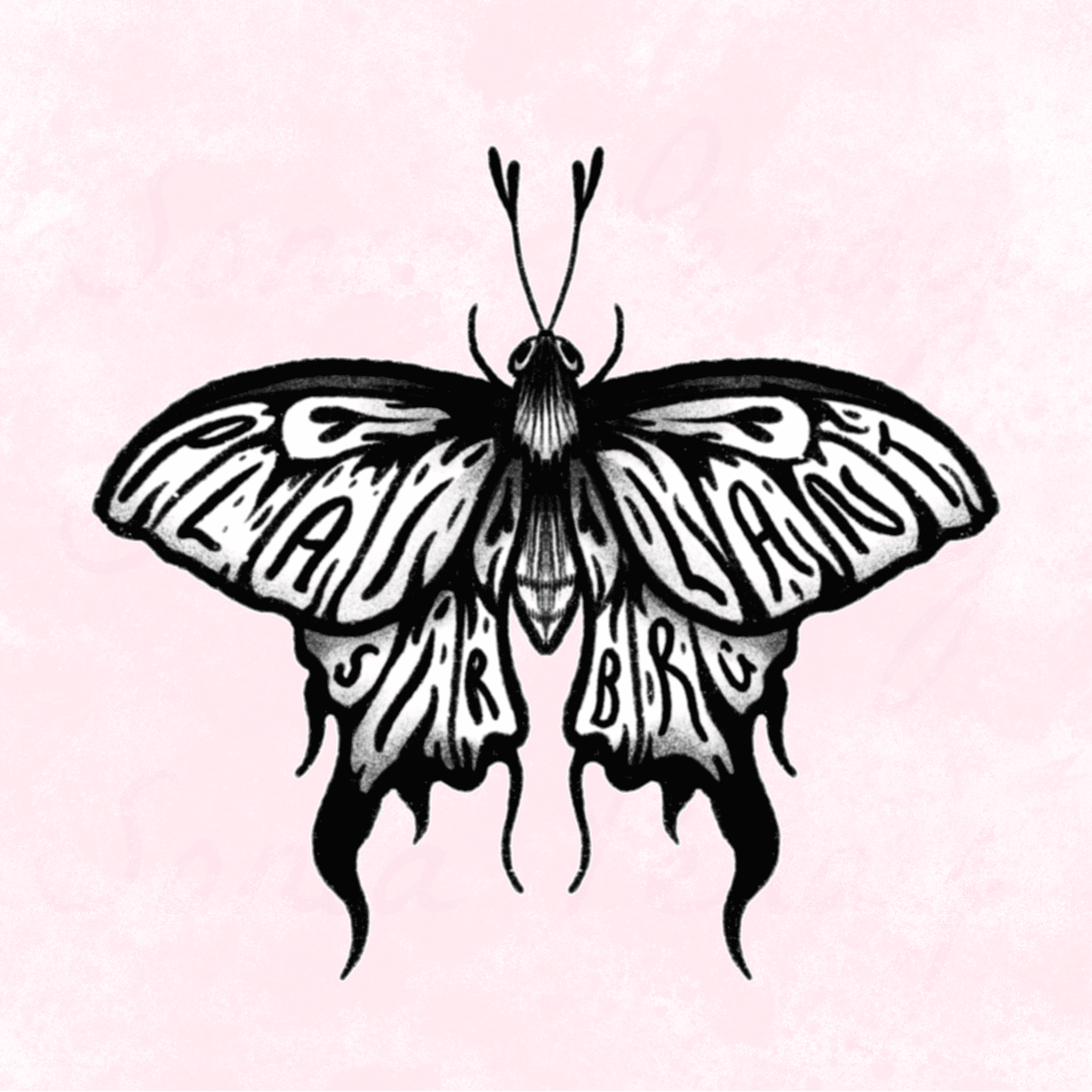 flash tattoo papillon avec inscrit dans ses ailes plaisir brûlant